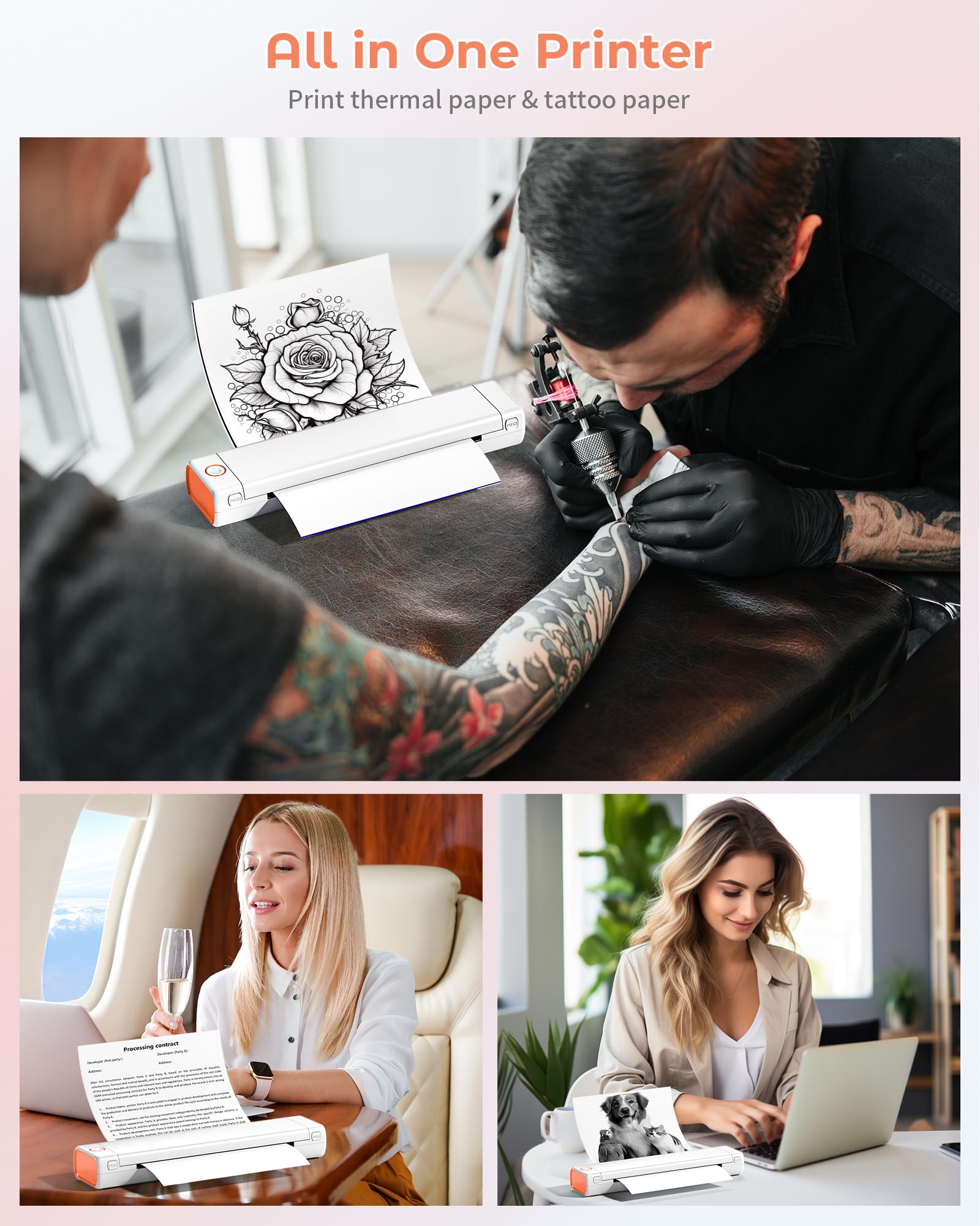 Itari M08F Wireless Tattoo Stencil Printer - Bluetooth Thermal Transfer Machine for Tattoo Artists, Includes 10pcs Stencil Paper, Works with Smartphone & PC - Perfect for Tattoo Studio, Home Practice & Professional Tattoo Design