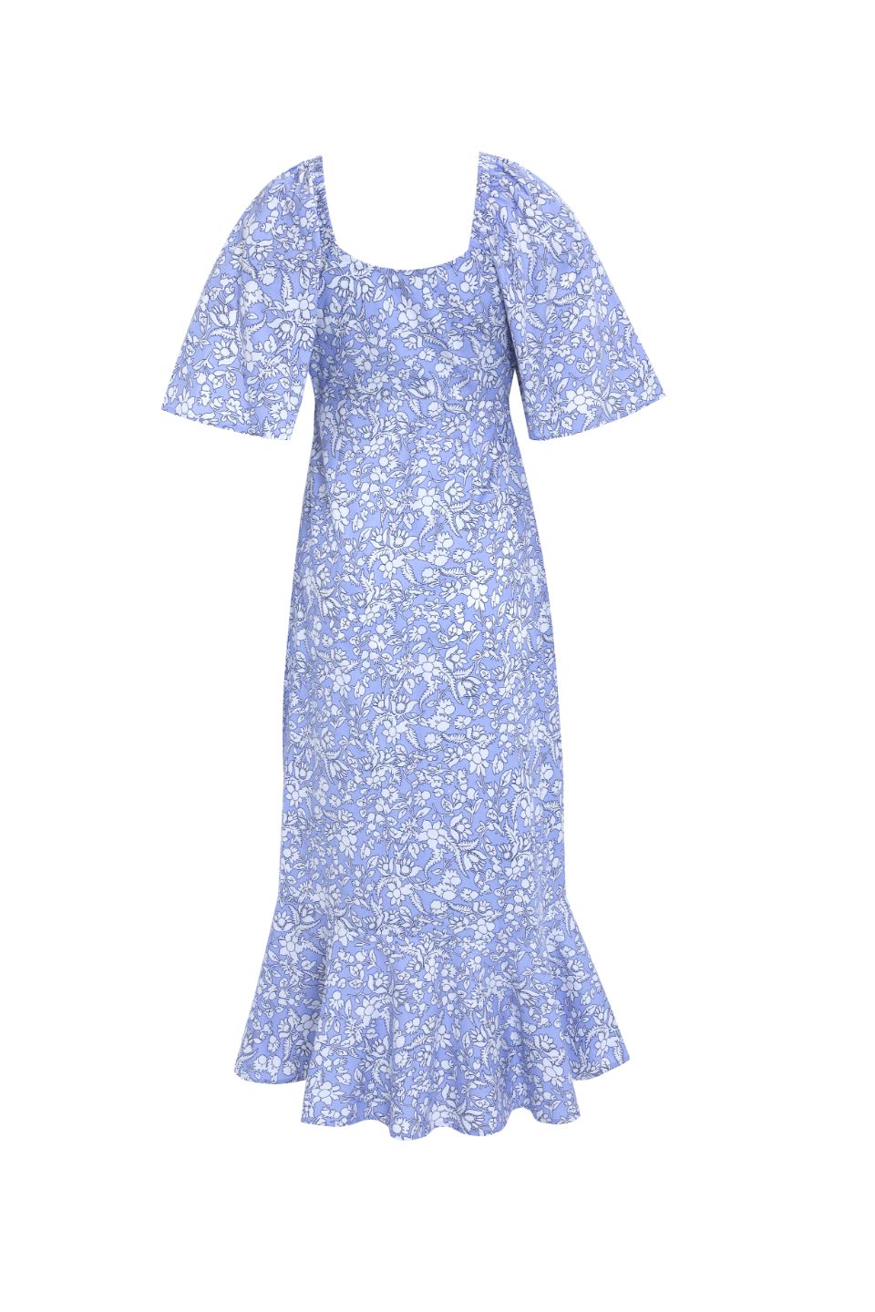 Innocent Cornflower Blue Baroque Floral Tie Front Short Sleeve Maxi Dress - Perfect for Summer Weddings, Beach Vacations & Boho Fashion