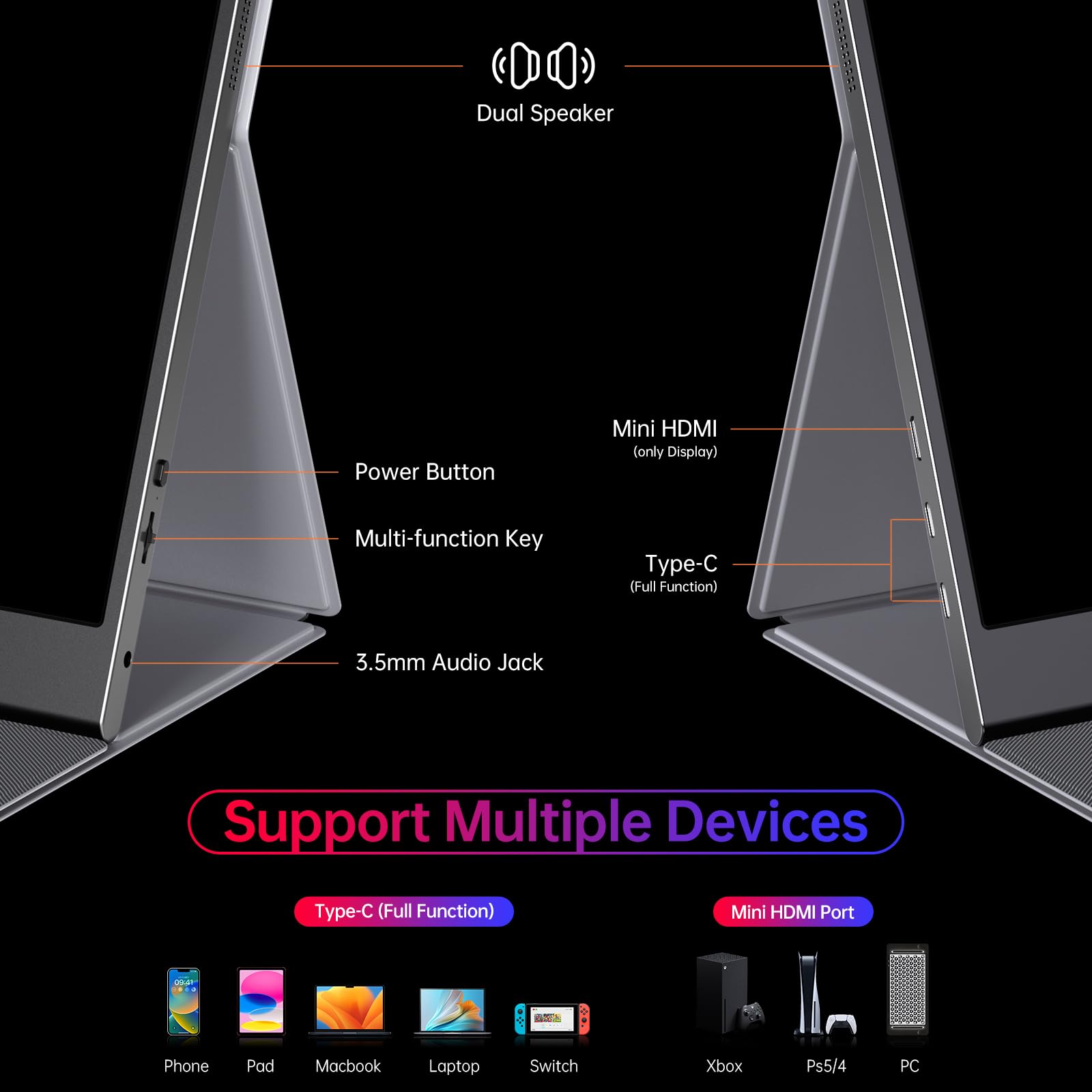 4K Portable Monitor 15.6 Inch 3840x2160 UHD USB-C HDMI Laptop Screen - 100% RGB IPS HDR Gaming Display with Built-in Speakers & Smart Cover for Travel - Compatible with Laptop, Xbox, PS5, Switch, PC, Phone - Perfect for Gaming, Work & Entertainment On-The-Go