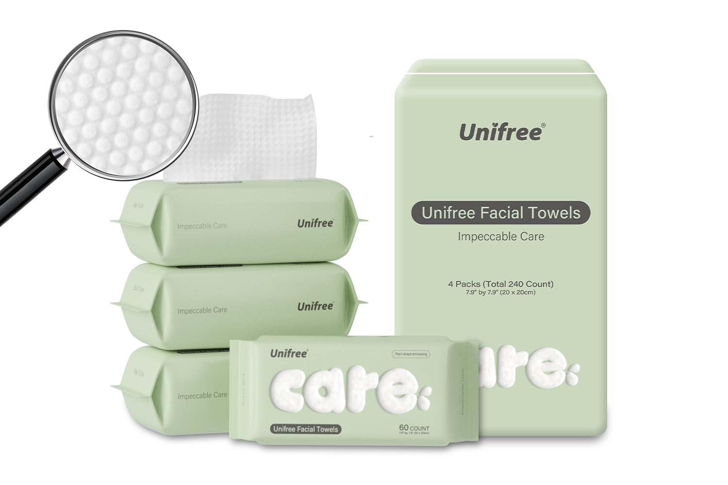 Unifree Disposable Dry Wipes - 240 Count (4-Pack Value Pack) | Soft, Absorbent & Reusable Facial Towels for Skincare | Perfect for Makeup Removal, Gym, Travel & Baby Care