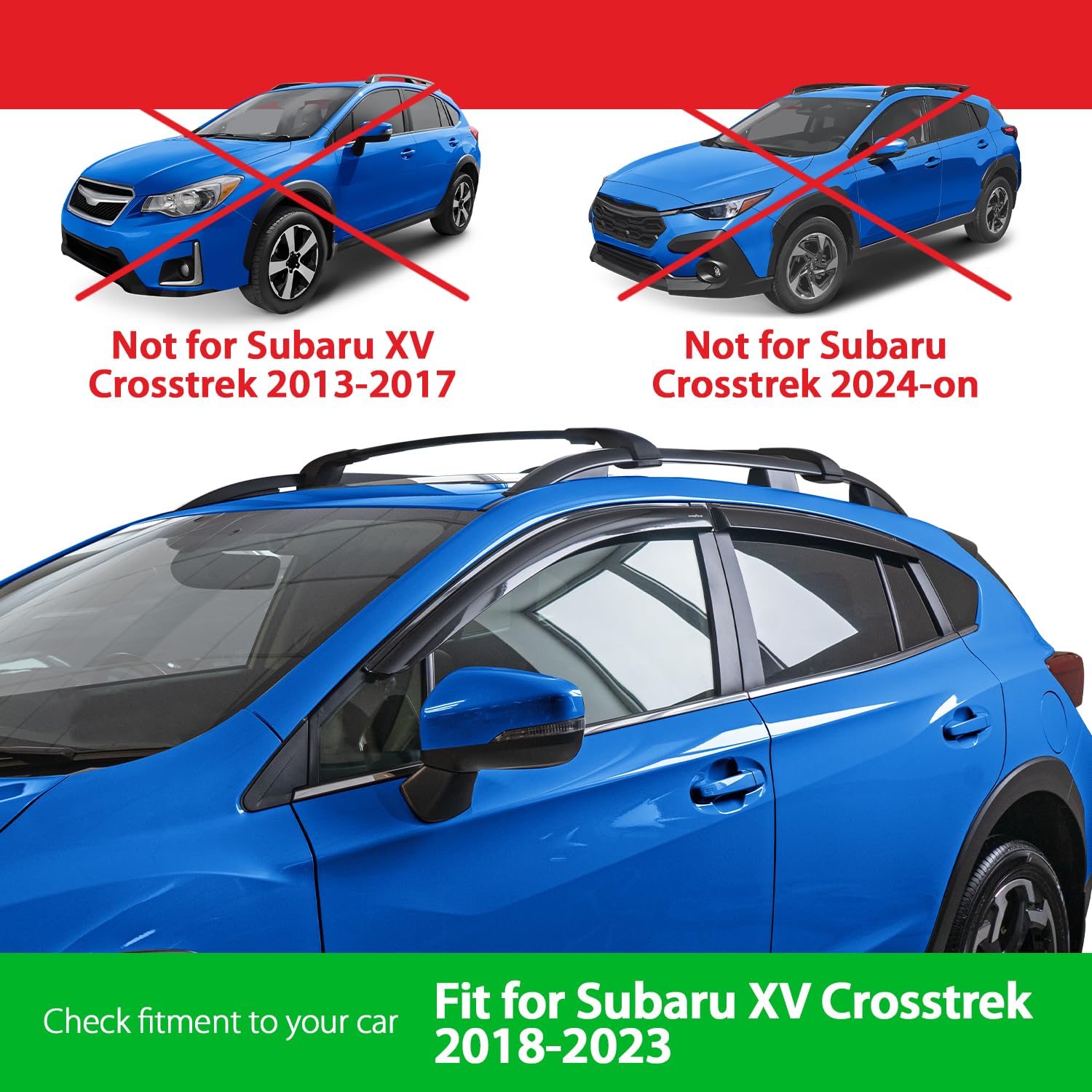 Goodyear Shatterproof Window Deflectors for Subaru XV Crosstrek 2018-2023 & Impreza 2017-2023 - Tape-on Rain Guards, Window Visors, Vent Deflectors - 4pc Car Accessories - Perfect for Rain Protection & Improved Airflow While Driving