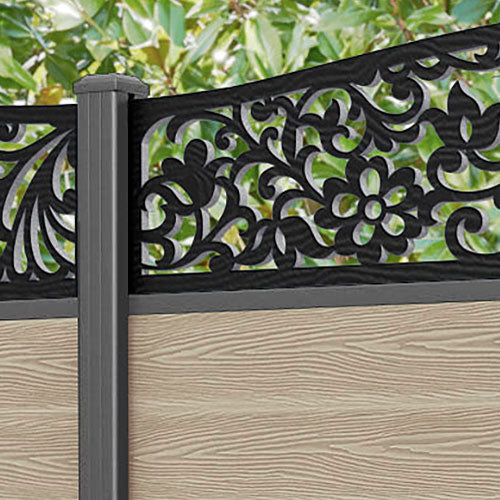 Classic Eden Curved Top Fence Panel - Light Oak Wood Privacy Fence with Aluminum Posts | Outdoor Garden, Yard, and Backyard Decoration & Security Solution