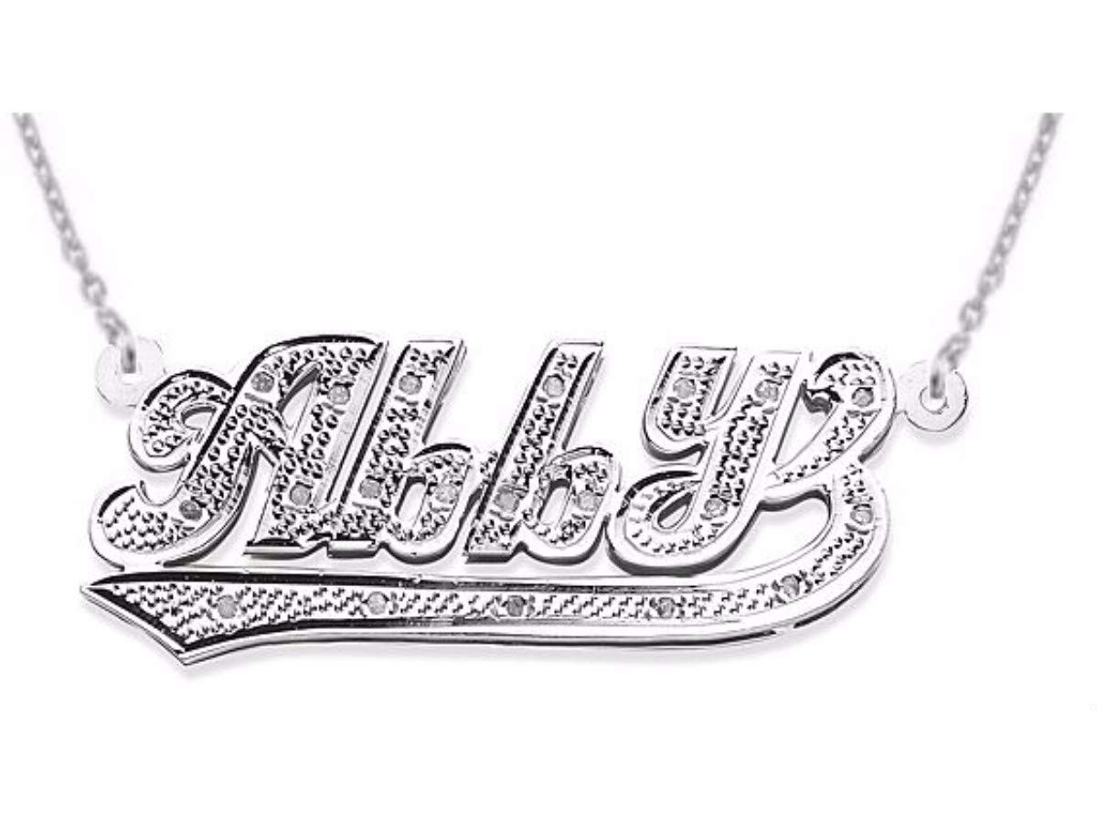 Personalized 0.15 Carat Diamond Nameplate Necklace for Women & Men - 925 Sterling Silver or Gold Plated Silver - Custom Made Jewelry for Anniversary, Birthday & Special Occasions