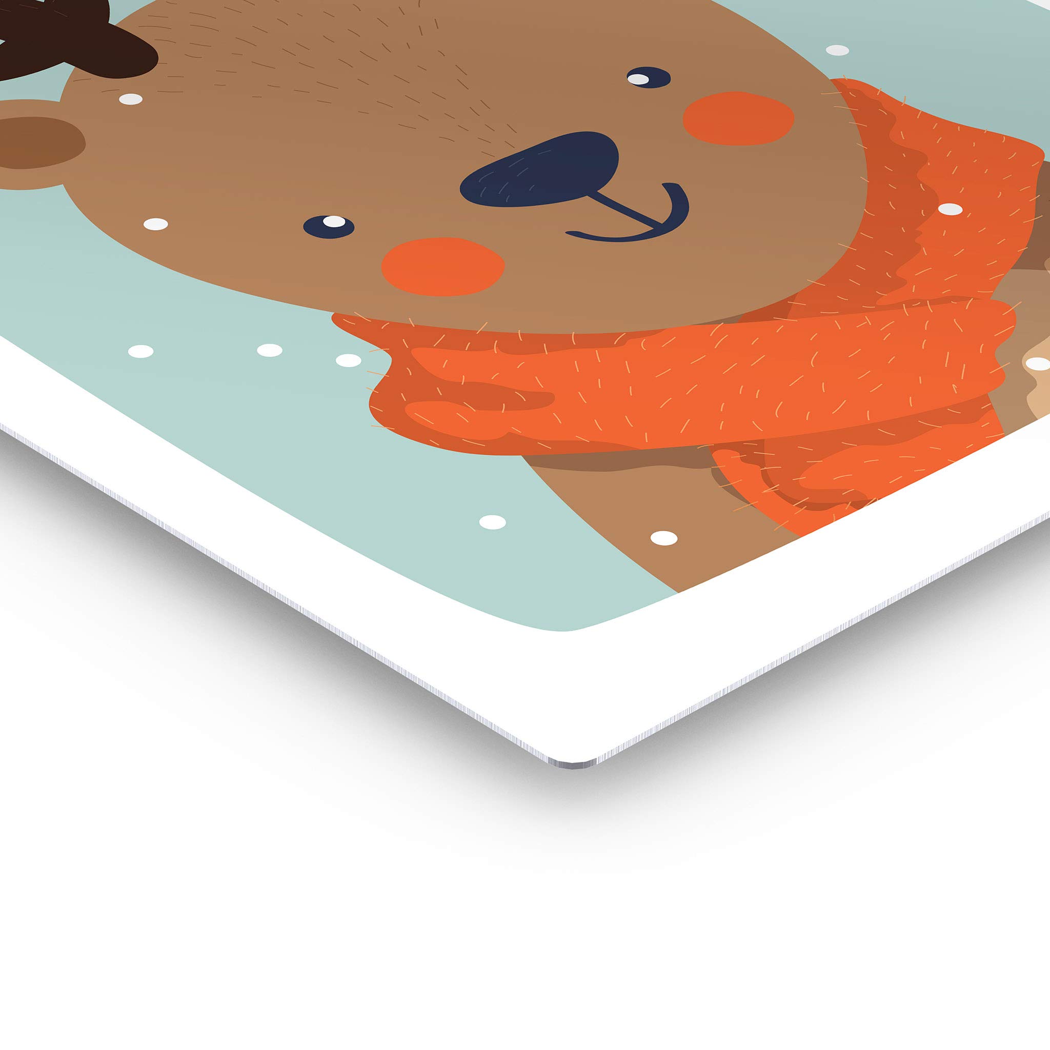 Smile Art Design Cute Deer Winter Theme Metal Print - Turquoise Background Wall Art for Kids Room, Nursery & Baby Room Decor (12x8 Inches, Made in USA) - Perfect for Children's Bedrooms, Playrooms & Gift Ideas