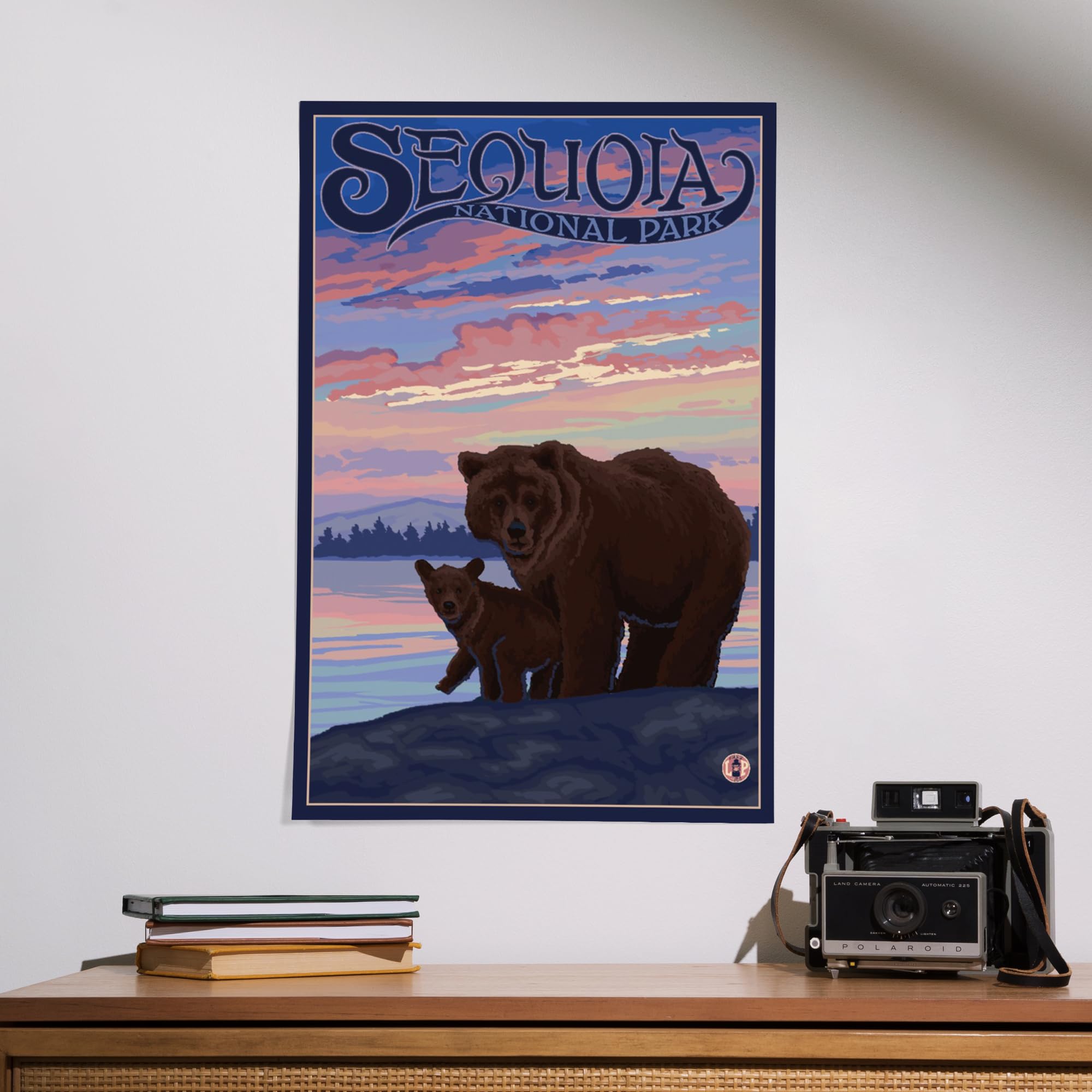 Lantern Press 16x24 Inch Giclee Art Print - Sequoia National Park California Wildlife Scene with Bear and Cub - Perfect for Home Decor, Office Wall Art & Nature Lover Gifts