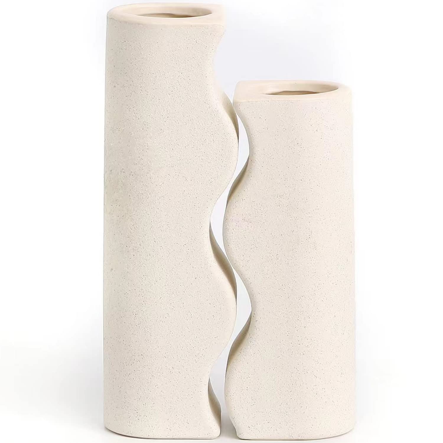 YANWE1 White Ceramic Vases Set of 2 - Modern Boho Farmhouse Decor for Living Room, Bedroom, Office | Small Decorative Vases for Bookshelf, Mantel, Fireplace & Coffee Table | Perfect for Home Decor, Wedding Centerpieces & Gift Ideas