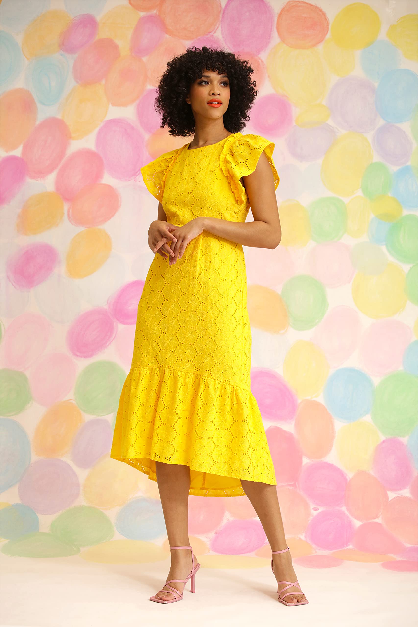 Maggy London Women's Jewel Neck Flutter Sleeve Midi Dress - Elegant Floral Print Party & Cocktail Dress for Wedding, Office & Special Occasions