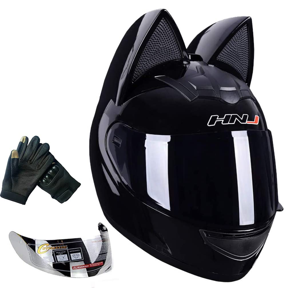 Cool Cat Ear Motorcycle Helmet for Men & Women - DOT/FMVSS-218 Certified Full Face Helmet for All Seasons - Perfect for Cosplay, Anime Conventions & Urban Riding
