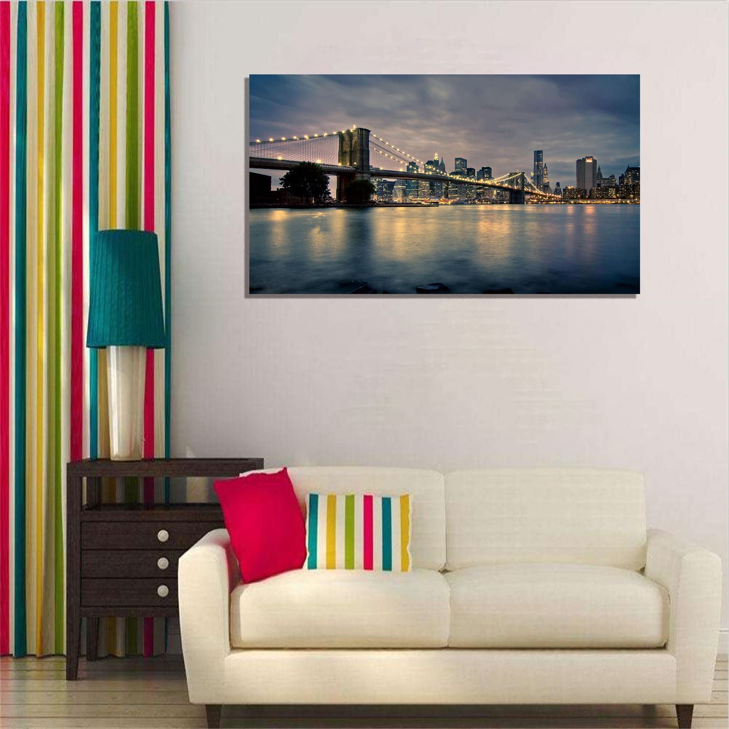 Brooklyn Bridge Canvas Art - Framed Landscape Wall Painting for Home, Office & Bedroom Decor - Ready to Hang - Perfect for Living Room, Study & Gift Giving