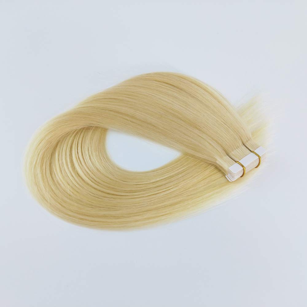 100% Real Human Hair Russian Tape-in Extensions Blonde #613 - 40pcs 100g Remy Hair for Women (24 Inch) - Machine Made Seamless Hair Extensions for Volume & Length - Perfect for Parties, Weddings & Daily Styling