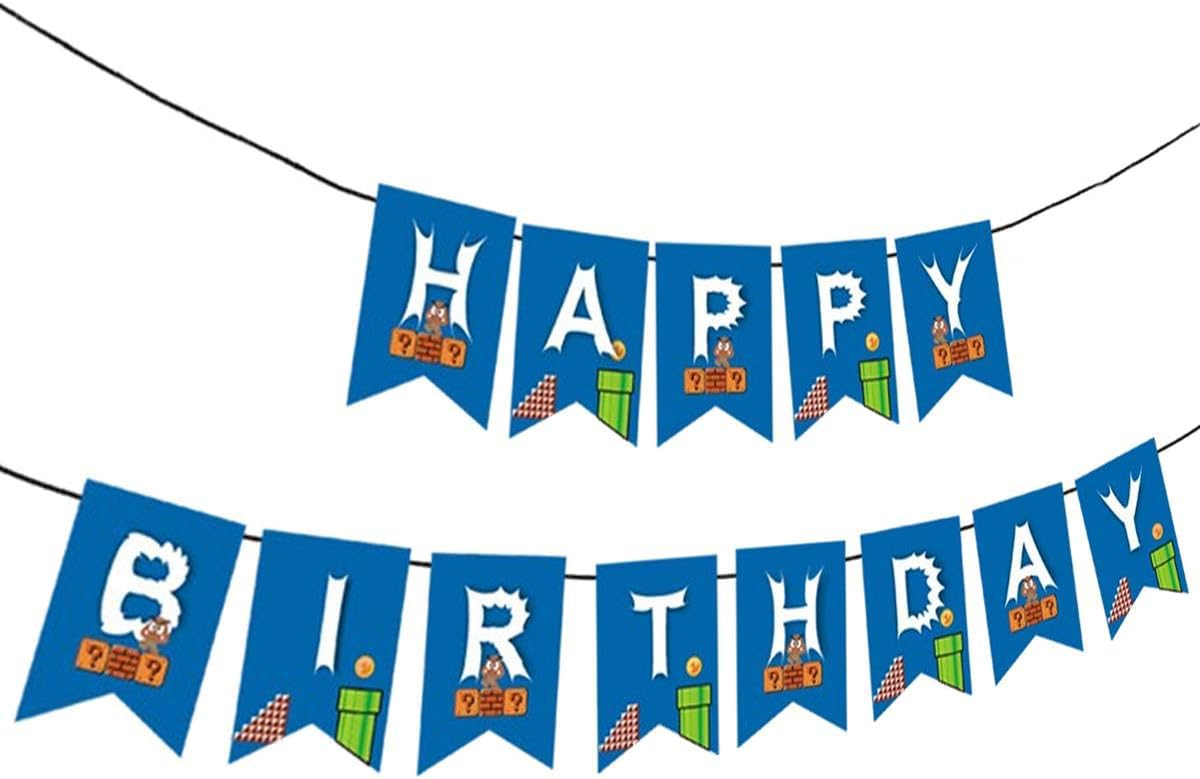 Super Mario Birthday Banner - Video Game Themed Party Decorations for Kids & Adults - Perfect for Birthday Parties, Gaming Events & Themed Celebrations