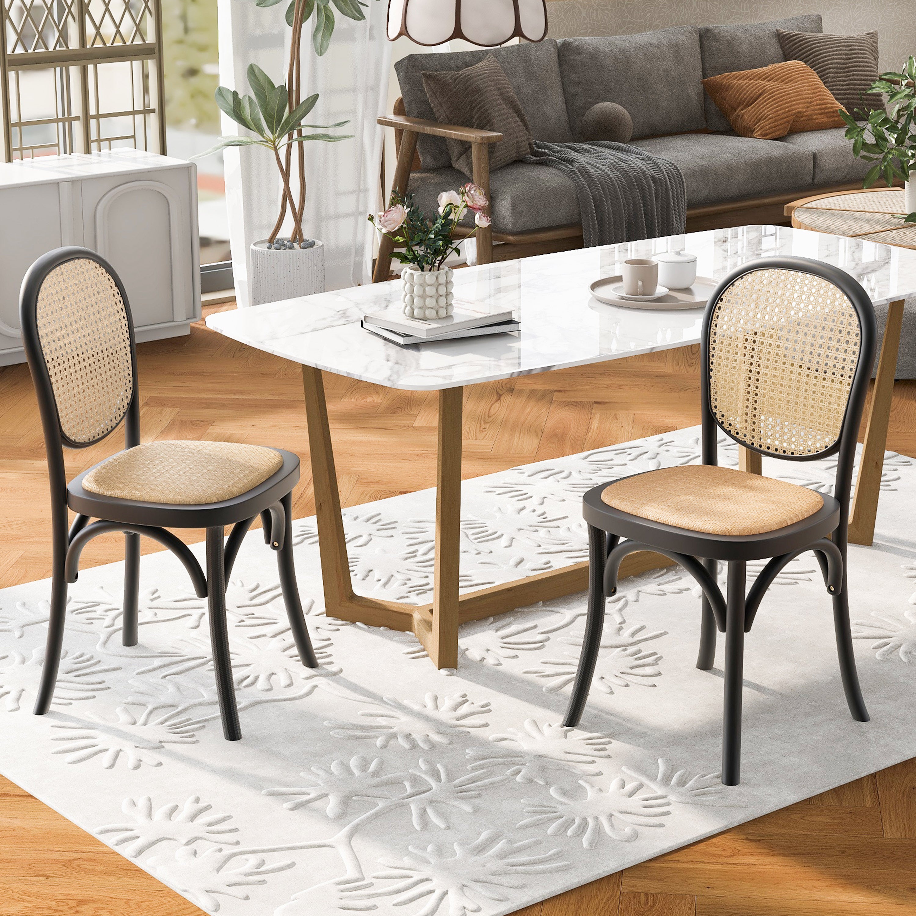 Modern Dining Chairs Set of 2 - Sturdy Wooden Kitchen Chairs with Padded Seats - Perfect for Dining Room, Kitchen, Breakfast Nook & Small Spaces