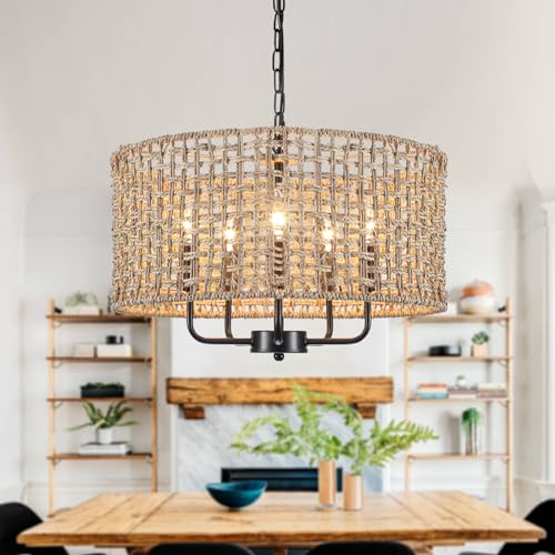 5 Lights with Rattan Shade -E12