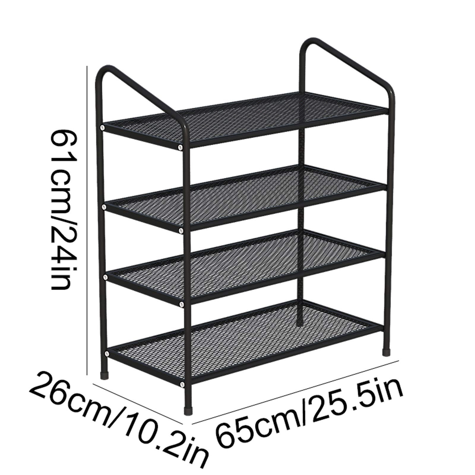 4-Tier Stackable Metal Shoe Rack Organizer - Holds 12-15 Pairs of Shoes for Entryway, Hallway, Closet & Living Room - Space Saving Shoe Storage Shelf (Black) - Perfect for Small Apartments & Mudroom Organization
