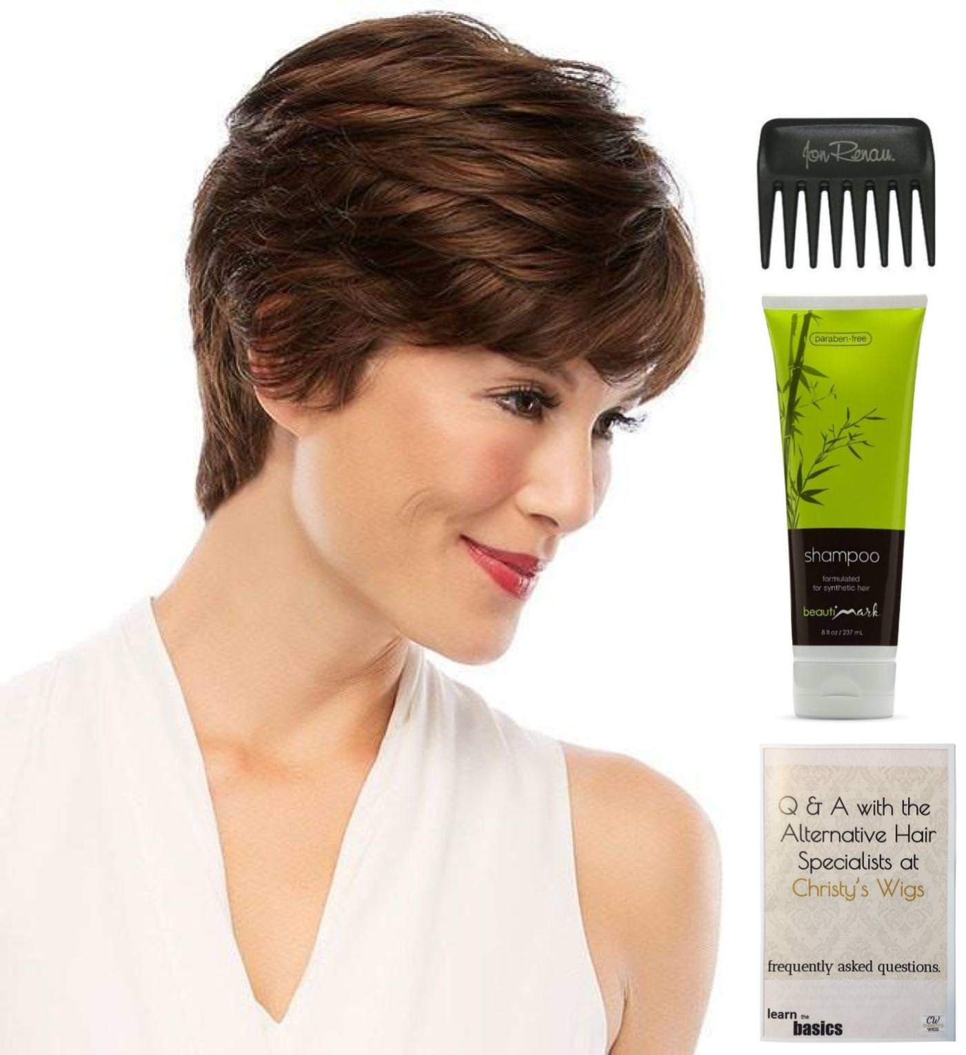 Jon Renau Allure Petite Synthetic Wig Bundle - 4pc Set (12FS8 Color) with Christy's Wigs Q&A Booklet, BeautiMark Shampoo & Wide Tooth Comb | Perfect for Daily Wear, Cosplay & Hair Loss Solutions