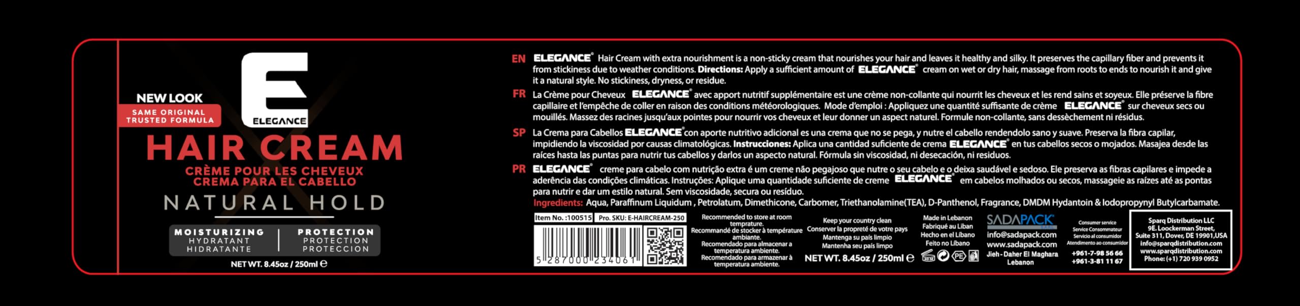 Elegance Hair Cream 8.45 Oz - Nourishing & Moisturizing Hair Treatment for All Hair Types | Protects & Repairs Dry, Damaged Hair | Perfect for Daily Styling & Frizz Control