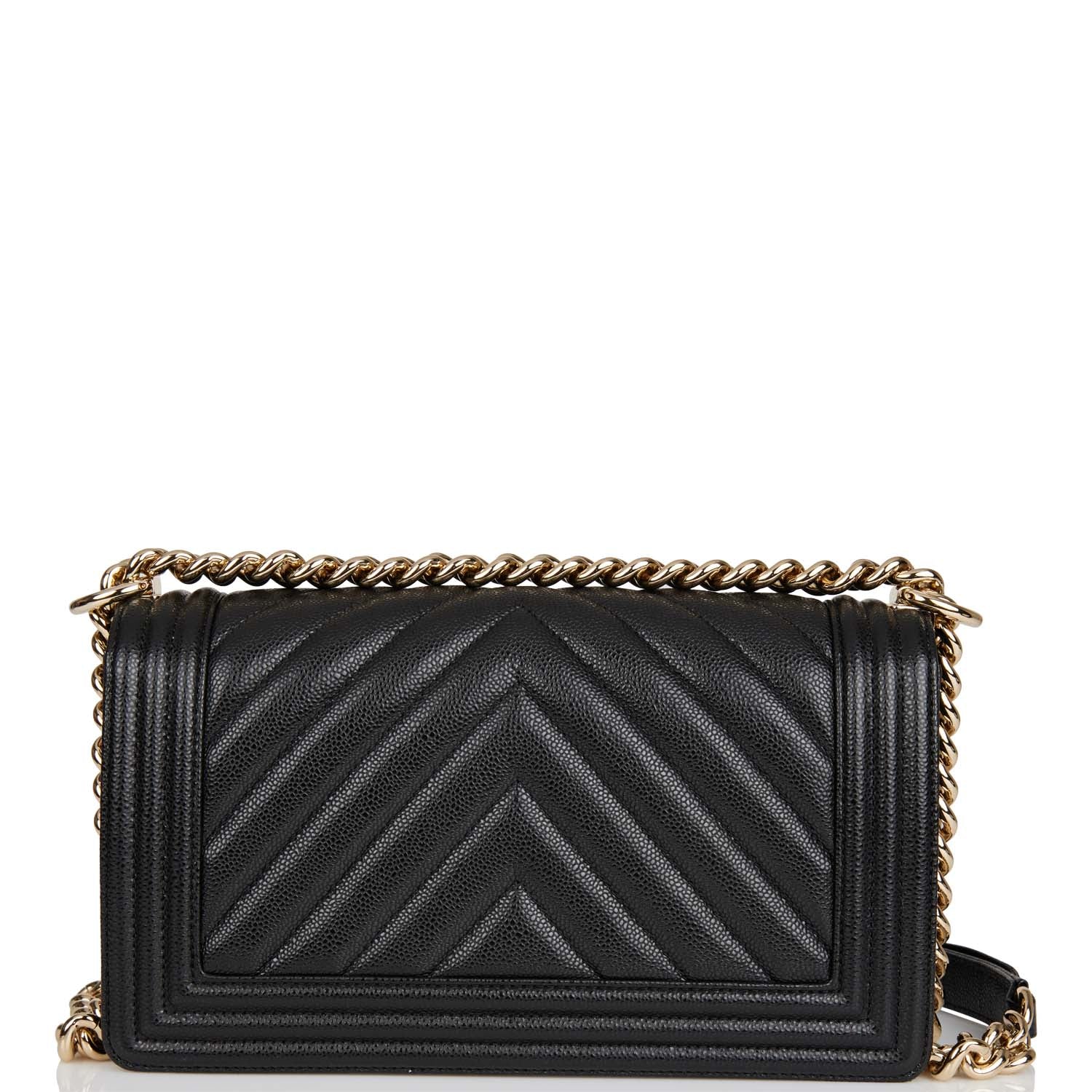 Chanel Medium Boy Bag Black Chevron Caviar with Light Gold Hardware - Luxury Crossbody Bag for Women, Perfect for Date Night & Special Occasions