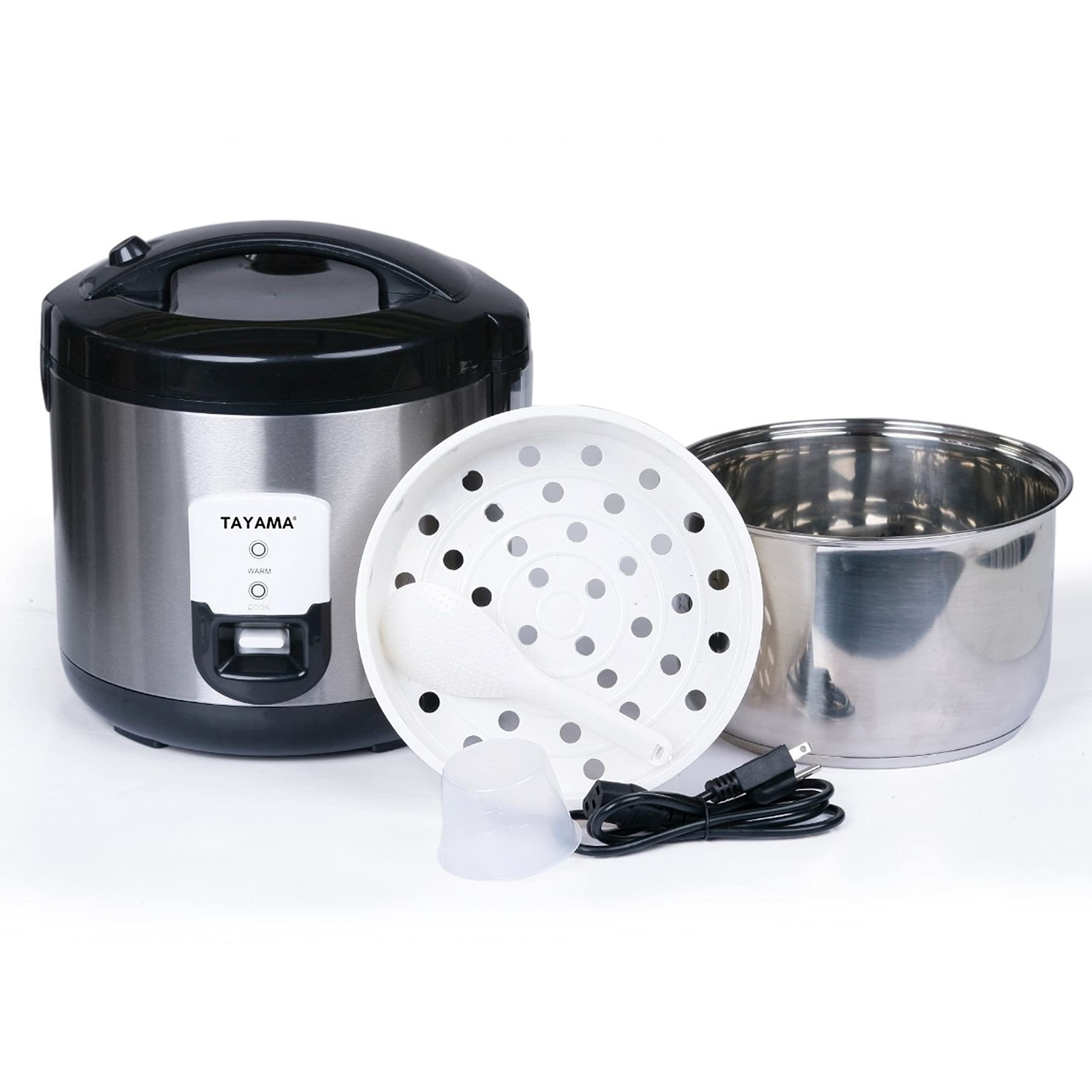 Tayama 20-Cup Stainless Steel Automatic Rice Cooker & Food Steamer with Digital Display - Perfect for Family Dinners, Meal Prep & Healthy Cooking (Black)