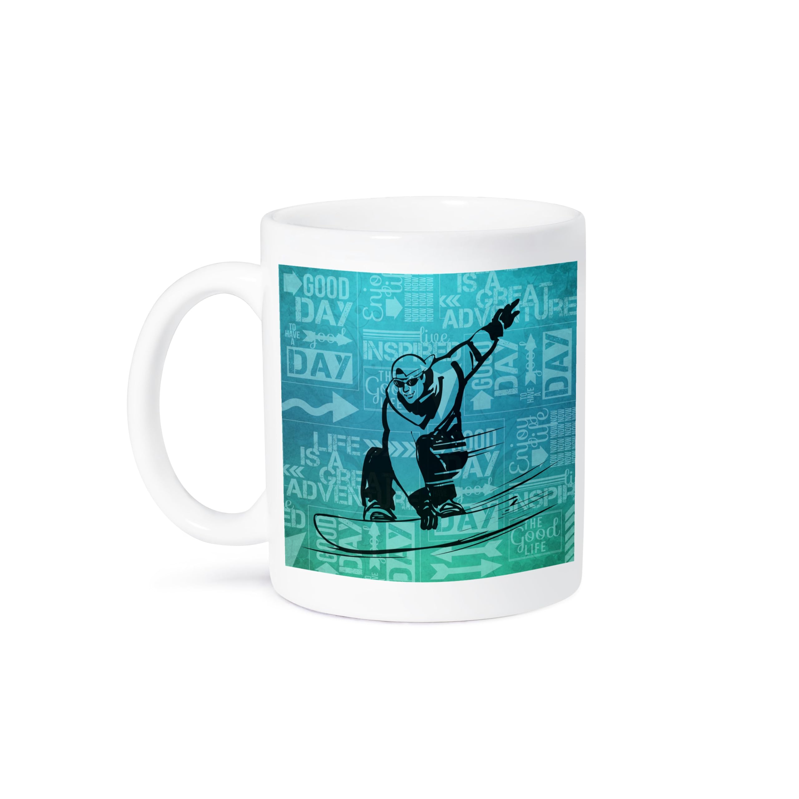 3D Snowboarding Winter Sports Silhouette Coffee Mug - 11oz Insulated Travel Cup with Adventure Word Art - Funny Gift for Skiers & Snowboarders - Perfect for Hot Drinks on Cold Mountain Days
