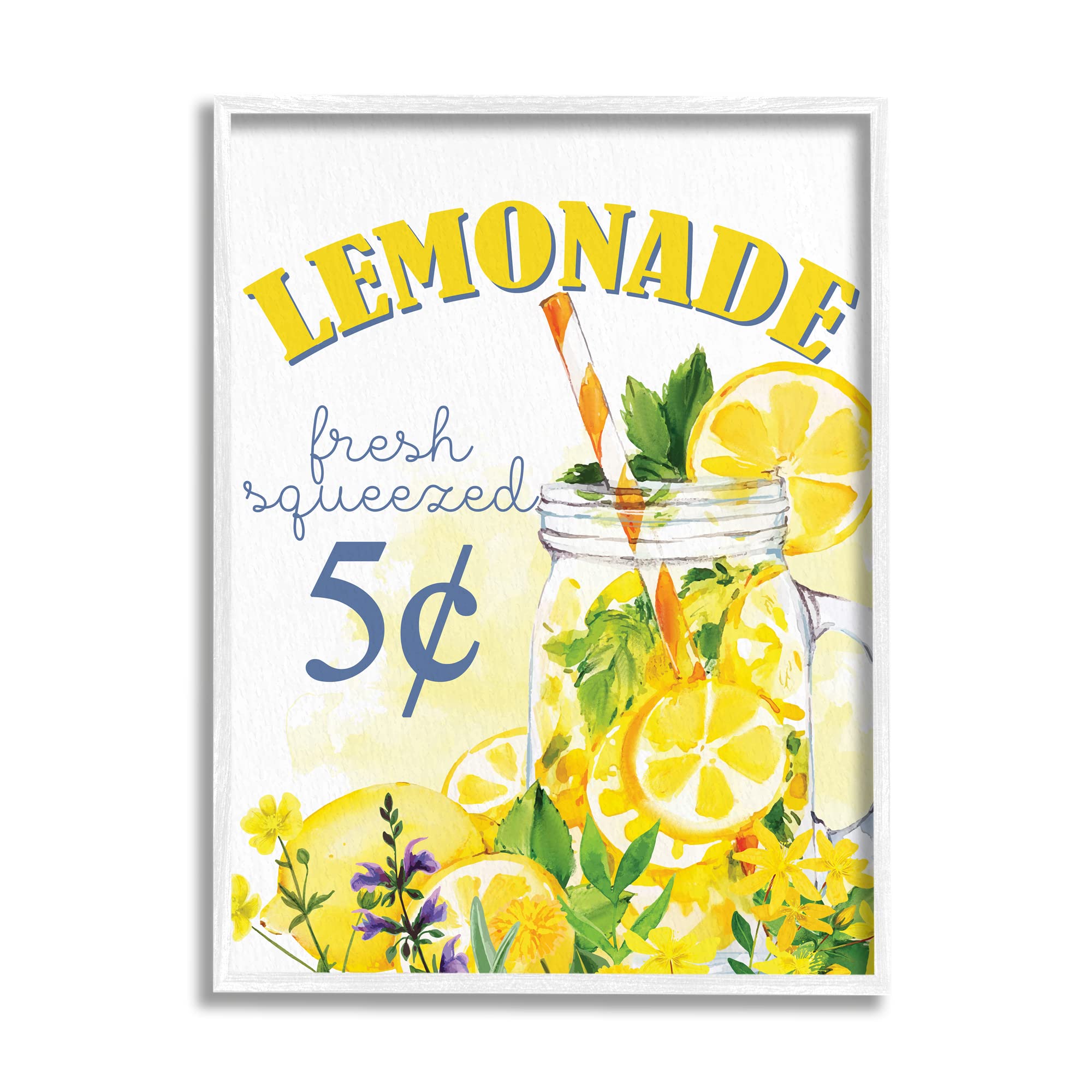 Stupell Industries Fresh Squeezed Lemonade in Mason Jar - Summer Fruit Illustration Wall Art by Kim Allen - Perfect for Kitchen Decor, Dining Room & Summer Party Decoration