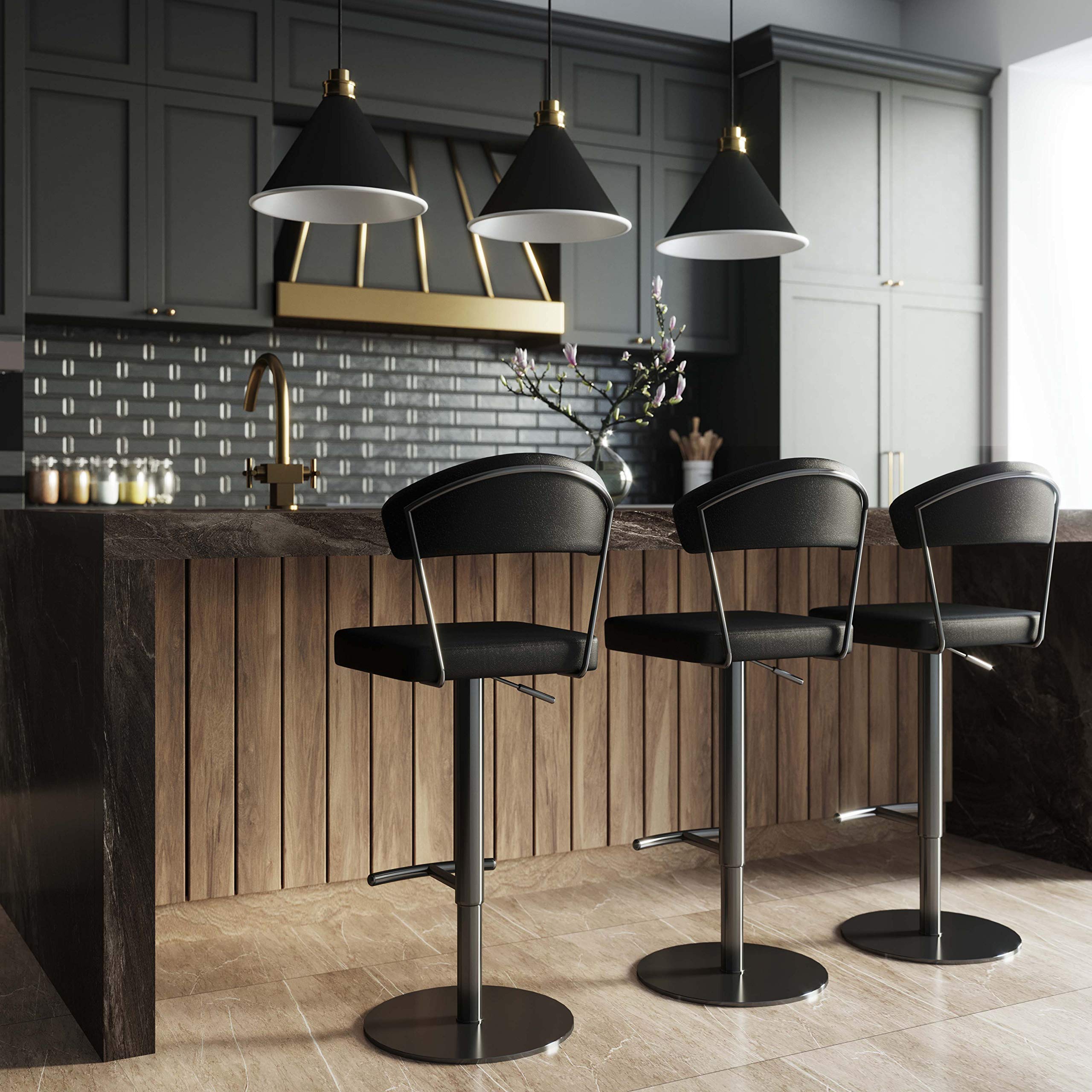 TOV Furniture Cosmo Modern Upholstered Adjustable Swivel Bar Stool - 20.1 Inch Kitchen Counter Height Stool with Padded Seat - Perfect for Home Bar, Kitchen Island & Breakfast Nook - Black