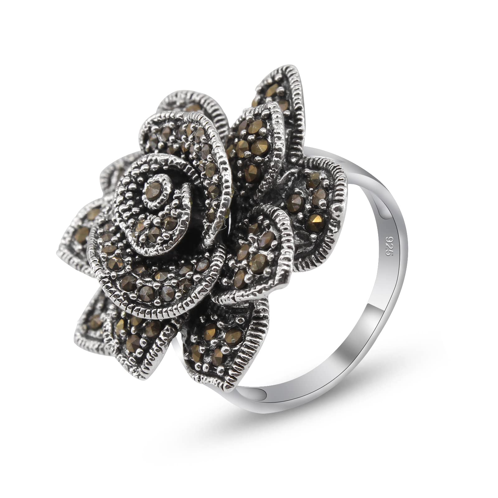 Vintage Floral Rings for Women - Sterling Silver Bohemian Style Jewelry - Perfect for Weddings, Parties & Everyday Fashion Accessories