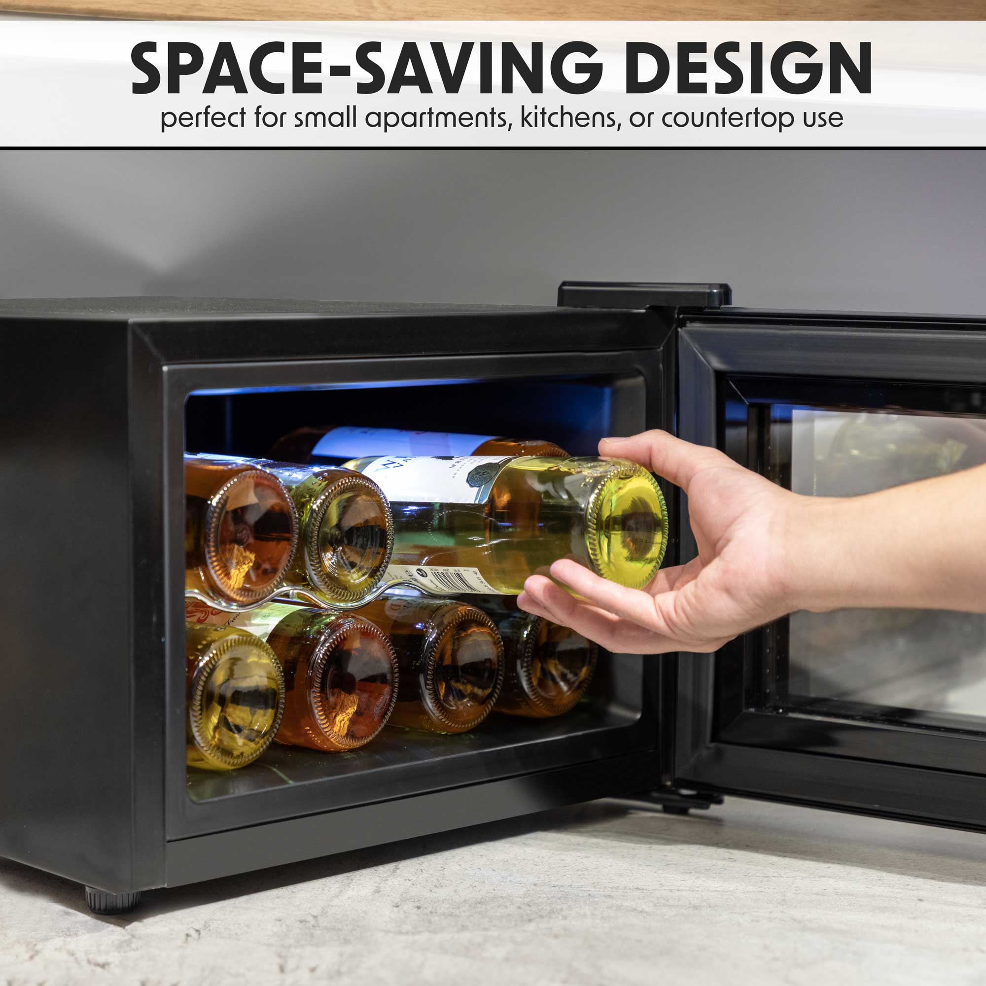 Baridi 8 Bottle Thermoelectric Wine Cooler Refrigerator - Adjustable Temperature 5-18°C, Touch Control, Compact Tabletop Design for White/Red Wine Storage - Perfect for Home, Office, or Bar Use
