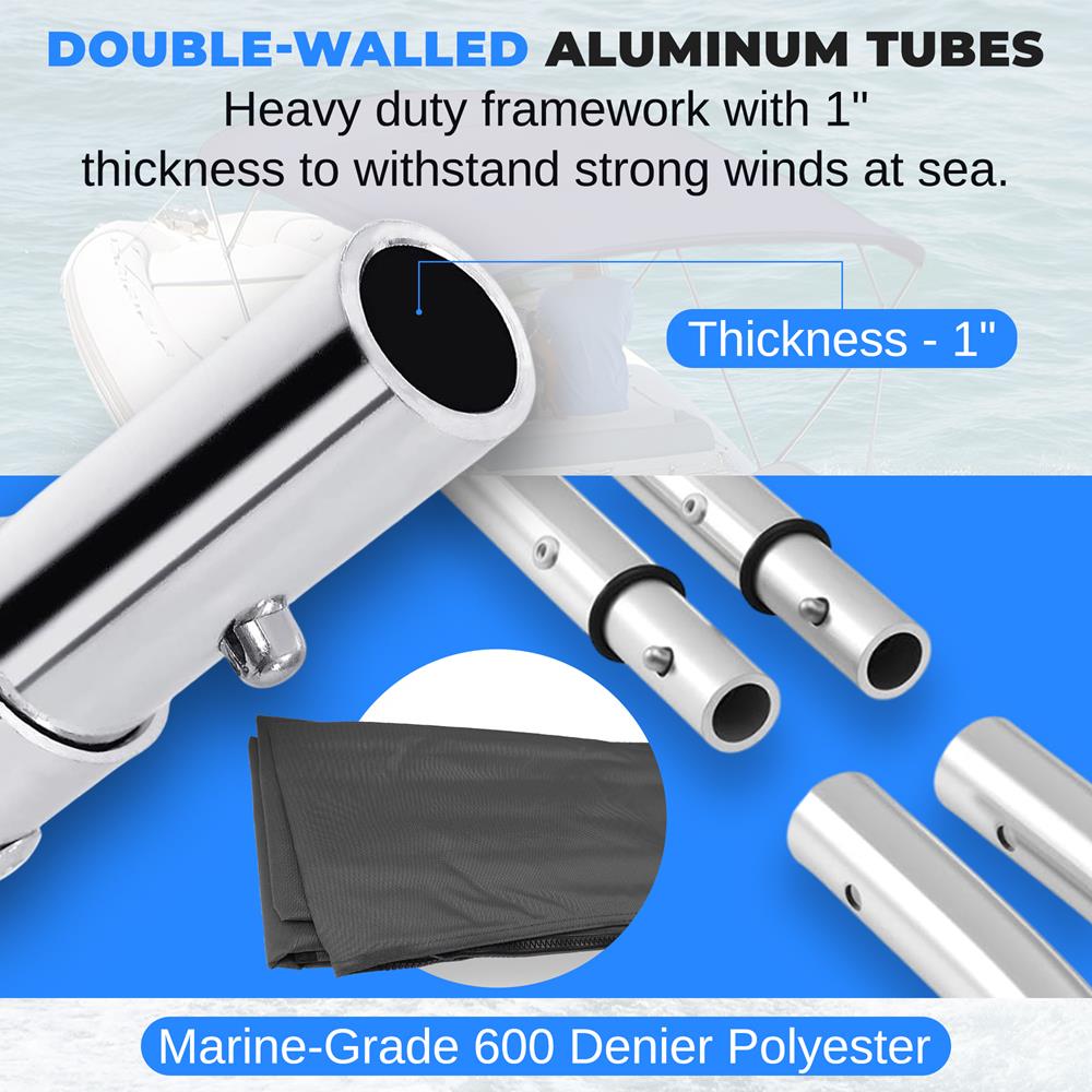4 Bow Bimini Top for Boats - UV Protection Waterproof Boat Canopy - Universal Fit for Pontoon, Fishing & Ski Boats - Perfect for Shade & Outdoor Water Activities