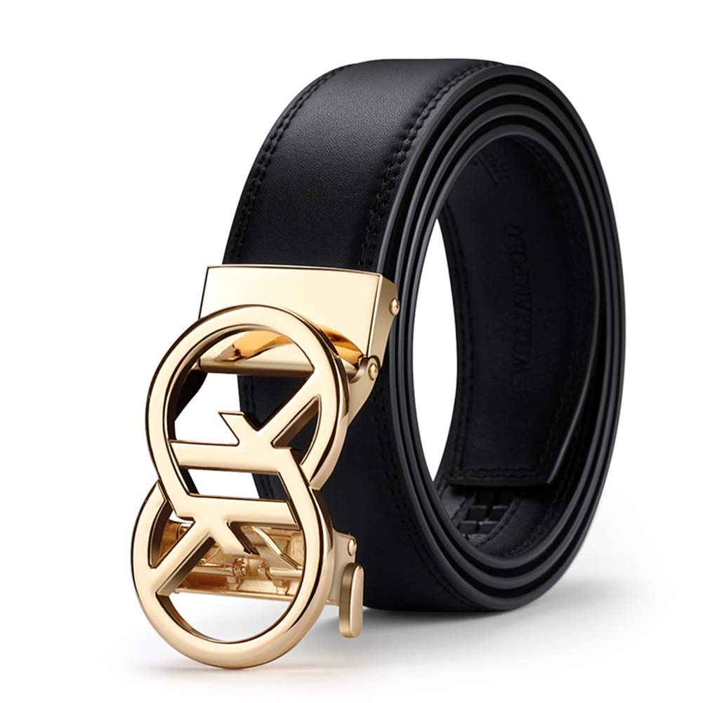 Premium Genuine Leather Ratchet Belts for Men - Automatic Sliding Buckle - Adjustable No-Hole Design - Gift Box Included - Perfect for Business, Casual & Formal Wear