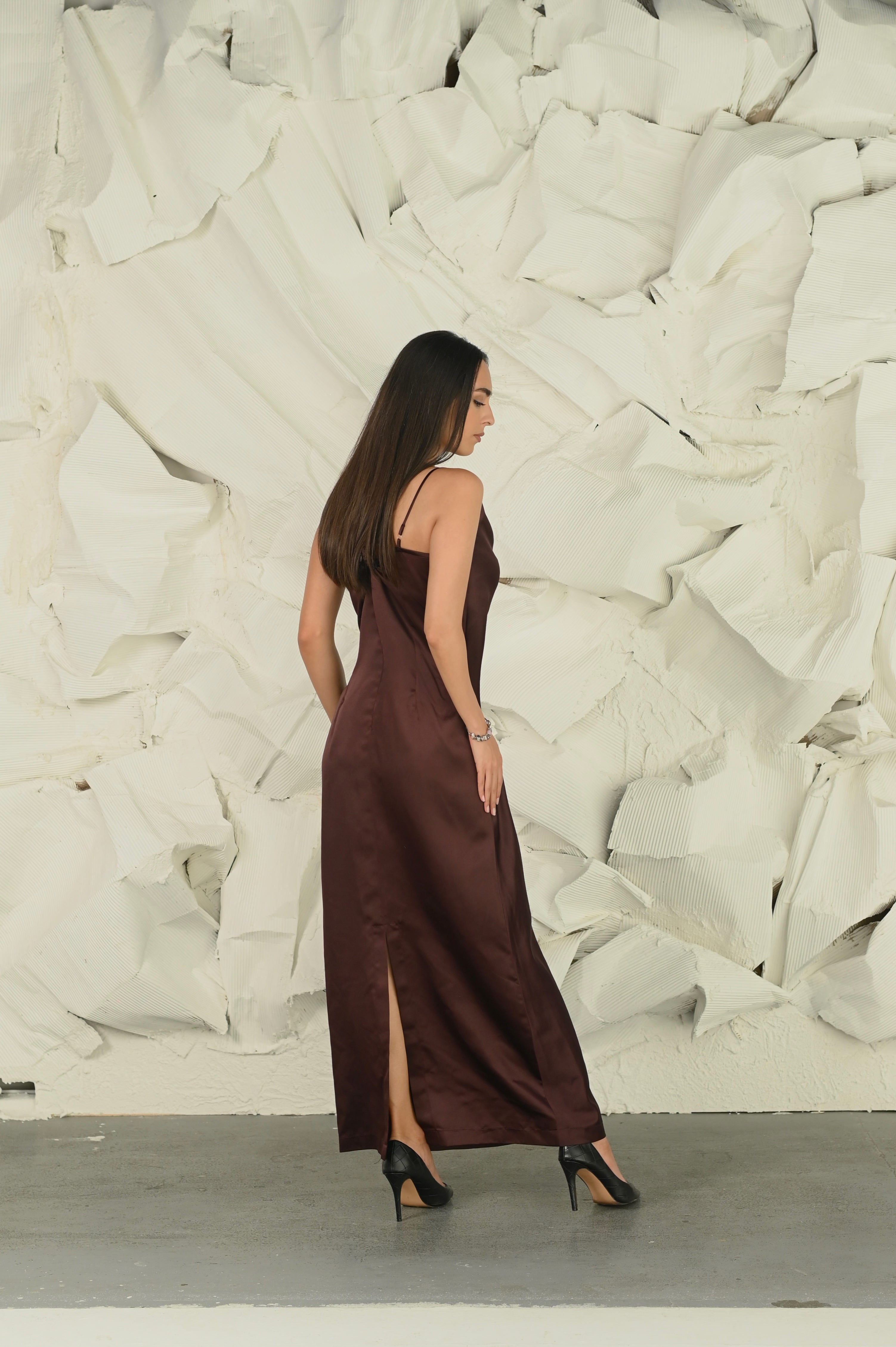 Elegant Chocolate Brown Silky Dress for Women - Perfect for Evening Parties, Date Nights & Special Occasions