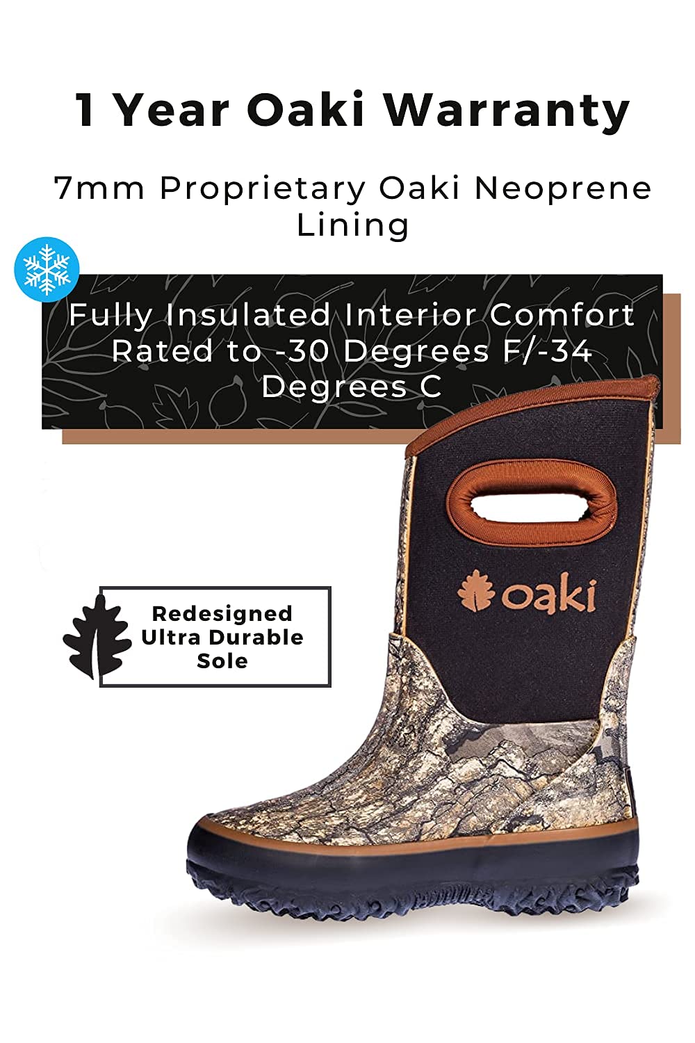 OAKI Kids Neoprene Waterproof Rain Boots for Boys & Girls - Warm Winter Snow Boots, Durable Muck Boots for Outdoor Play, Hiking & Puddles Jumping