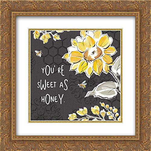 Brissonnet Daphne 15x15 Gold Ornate Framed Double Matted Museum Art Print - Bee Happy III Black Wall Decor for Living Room, Bedroom & Office