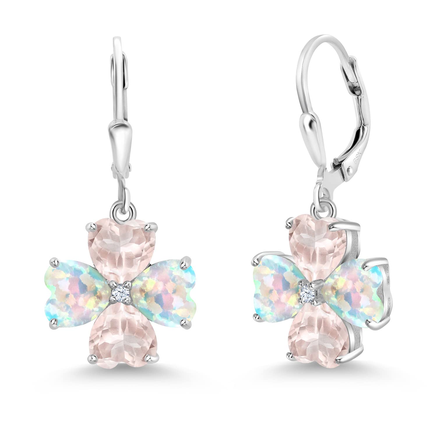 5.88 Ct Heart-Shaped White Simulated Opal & Rose Quartz 925 Sterling Silver Dangle Earrings for Women | Elegant Gift for Valentine's Day, Anniversary & Special Occasions