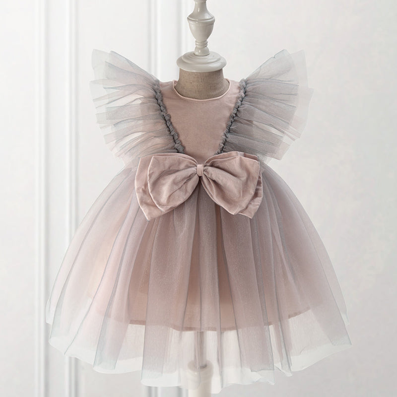 Toddler Girl's Ball Gown Princess Dress - Communion & Summer Party Outfit with Bow & Mesh Details - Perfect for Special Occasions, Photoshoots & Birthday Celebrations