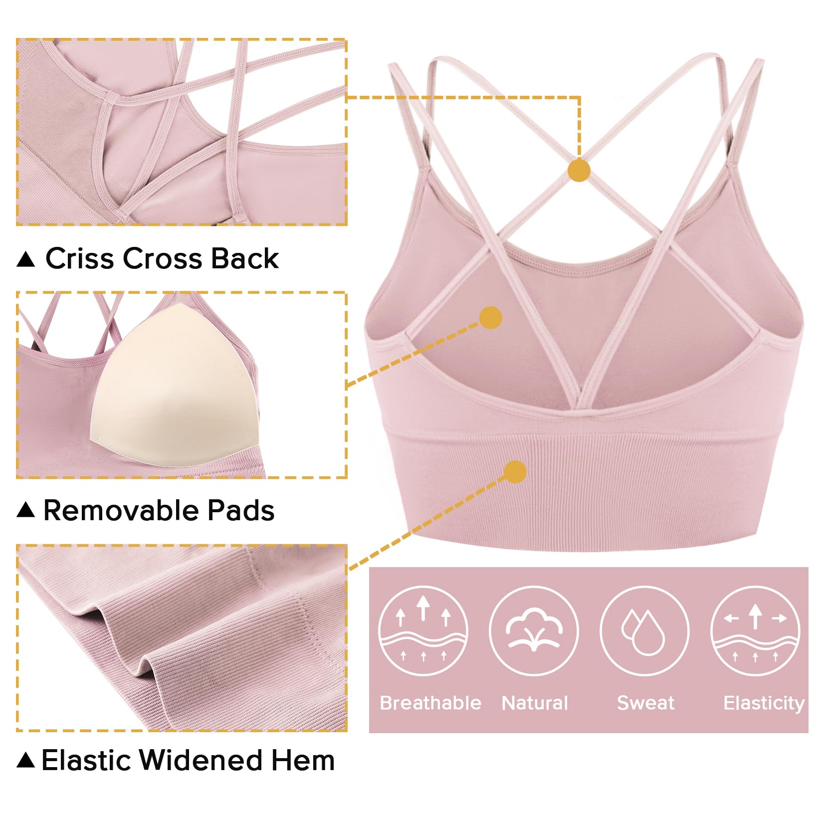 Sykooria 3 Pack Women's Strappy Sports Bra - Sexy Crisscross Yoga Bra for Running, Gym Workout & Fitness - Breathable & Supportive Activewear for Yoga, Pilates, HIIT & Daily Wear