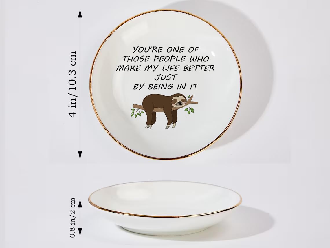 Sloth Jewelry Dish for Women - Elegant Ring Holder & Decorative Trinket Tray - Perfect Gift for Mom, Sister, Friend - Mother's Day, Birthday, Wedding, Christmas Present - Ideal for Bedroom Vanity, Bathroom Counter, or Dresser Organizer