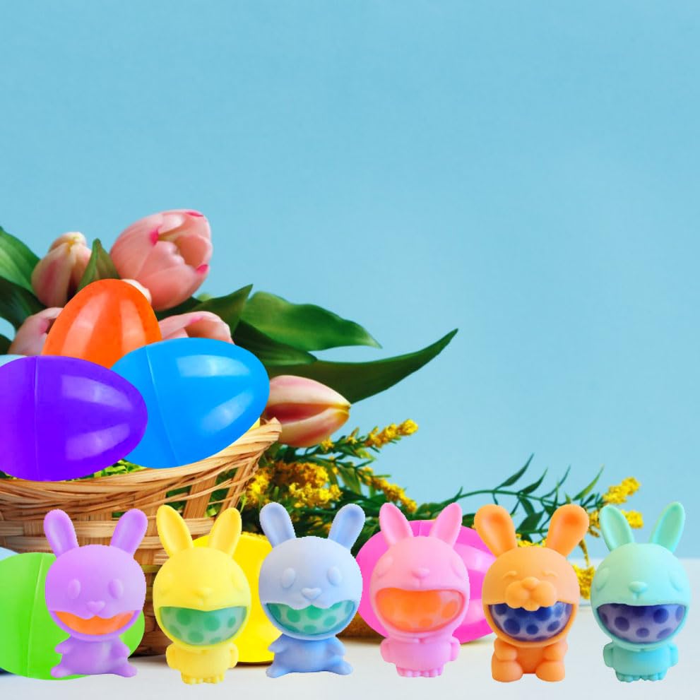 12 Pack Prefilled Easter Eggs with Rabbit Bubbles Squeeze Toys - Anti-Stress Anxiety Relief Toys for Kids & Adults - Perfect for Easter Basket Stuffers, Egg Fillers, Party Favors & Classroom Rewards
