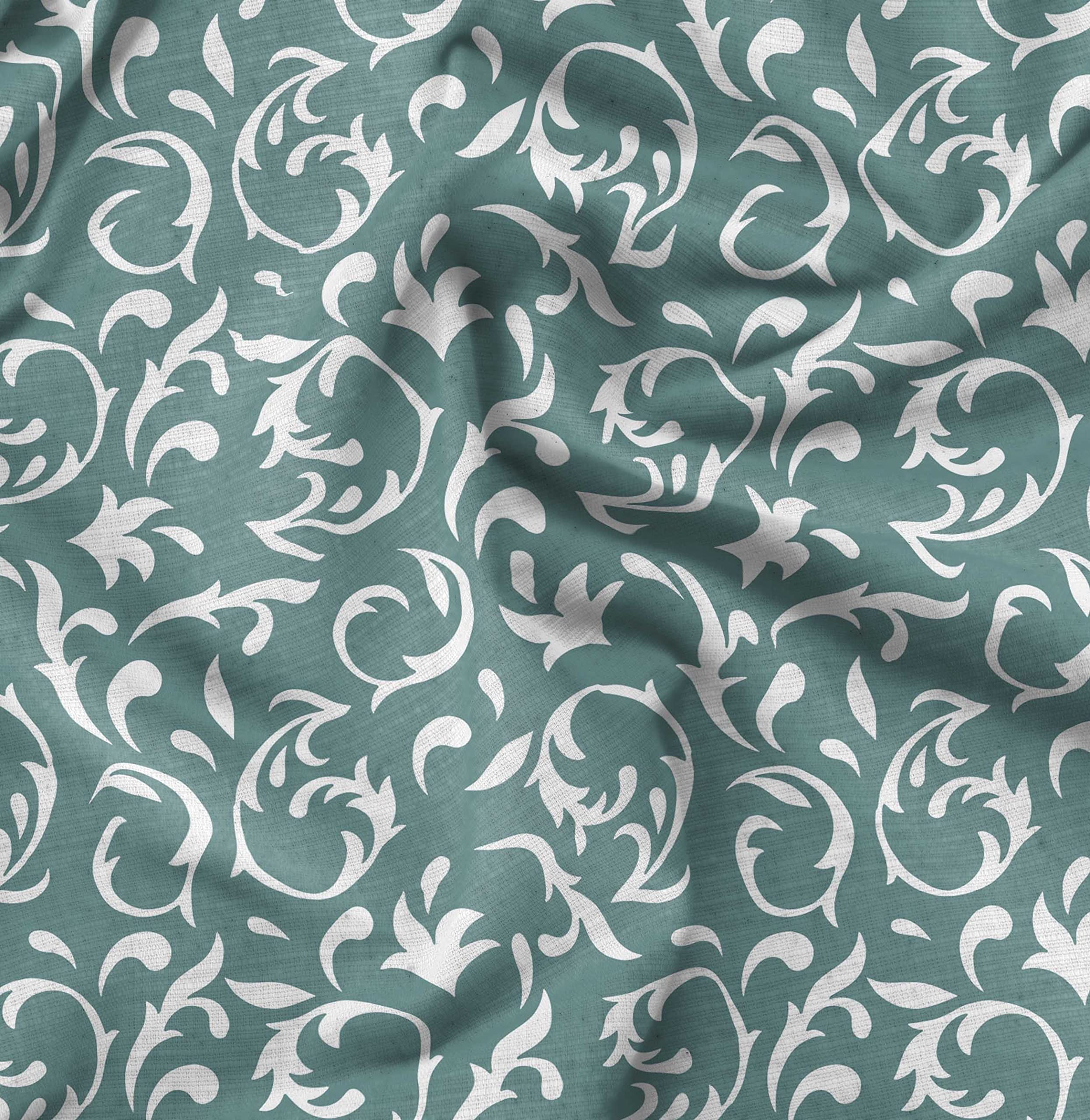 Soimoi Moss Georgette Blue Fabric by The Yard - 42 Inch Wide Filigree Damask Print Material - Delicate Elegant Patterns for Dresses, Curtains & Home Decor Projects - Printed Chiffon Fabric for Sewing & DIY Crafts