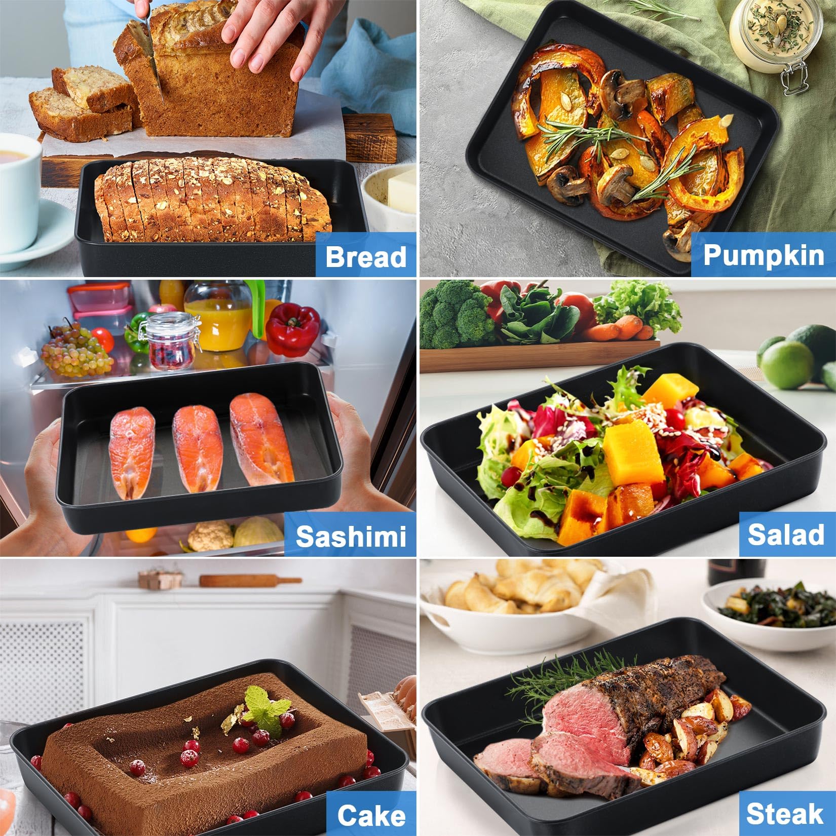 P&P CHEF Nonstick Small Lasagna Pan Set - 10.4 Inch Stainless Steel Deep Baking Tray for Toaster Oven - Perfect for Lasagna, Brownies, Meats & Casseroles - Heavy Duty Rectangular Bakeware - Easy Clean & Dishwasher Safe (2Pcs) - Ideal for Home Cooking, Meal Prep & Holiday Baking