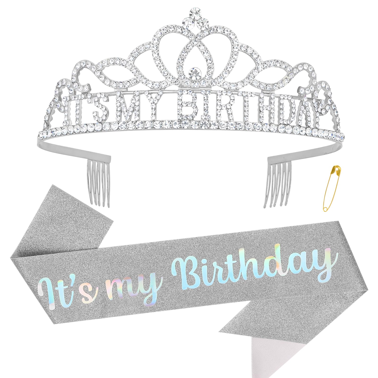 Silver Birthday Crown for Women - Elegant Birthday Tiara & Headband for Birthday Girl - Perfect Birthday Decorations & Gifts for Parties, Celebrations & Special Occasions