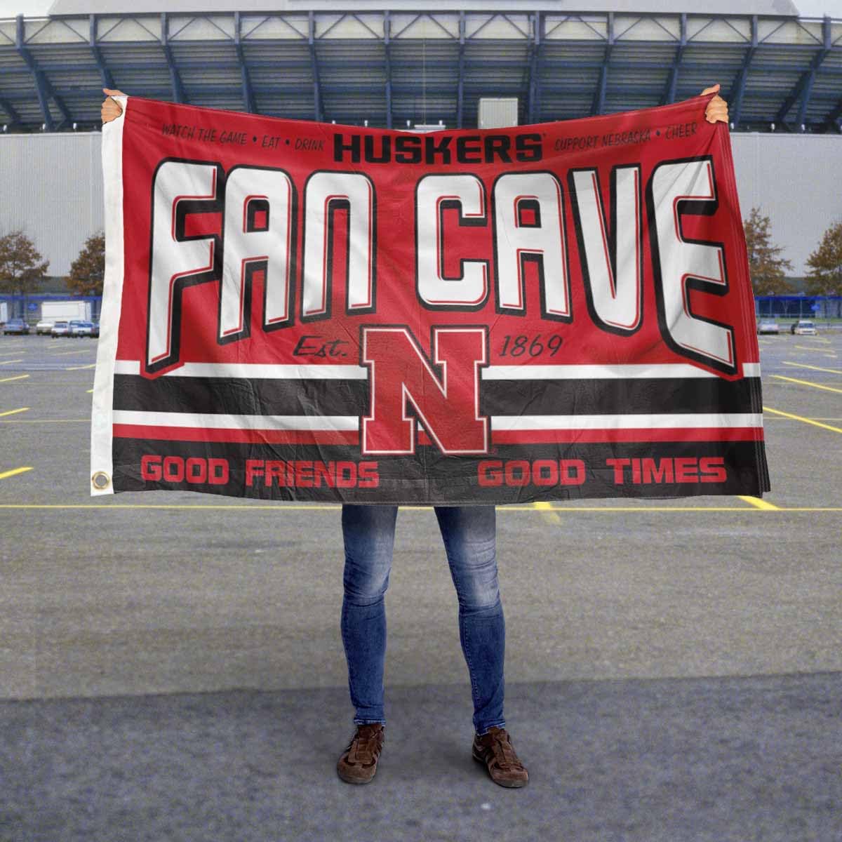 Nebraska Cornhuskers Fan Man Cave Banner Flag - College Football Decor for Game Room, Tailgating & Sports Bar