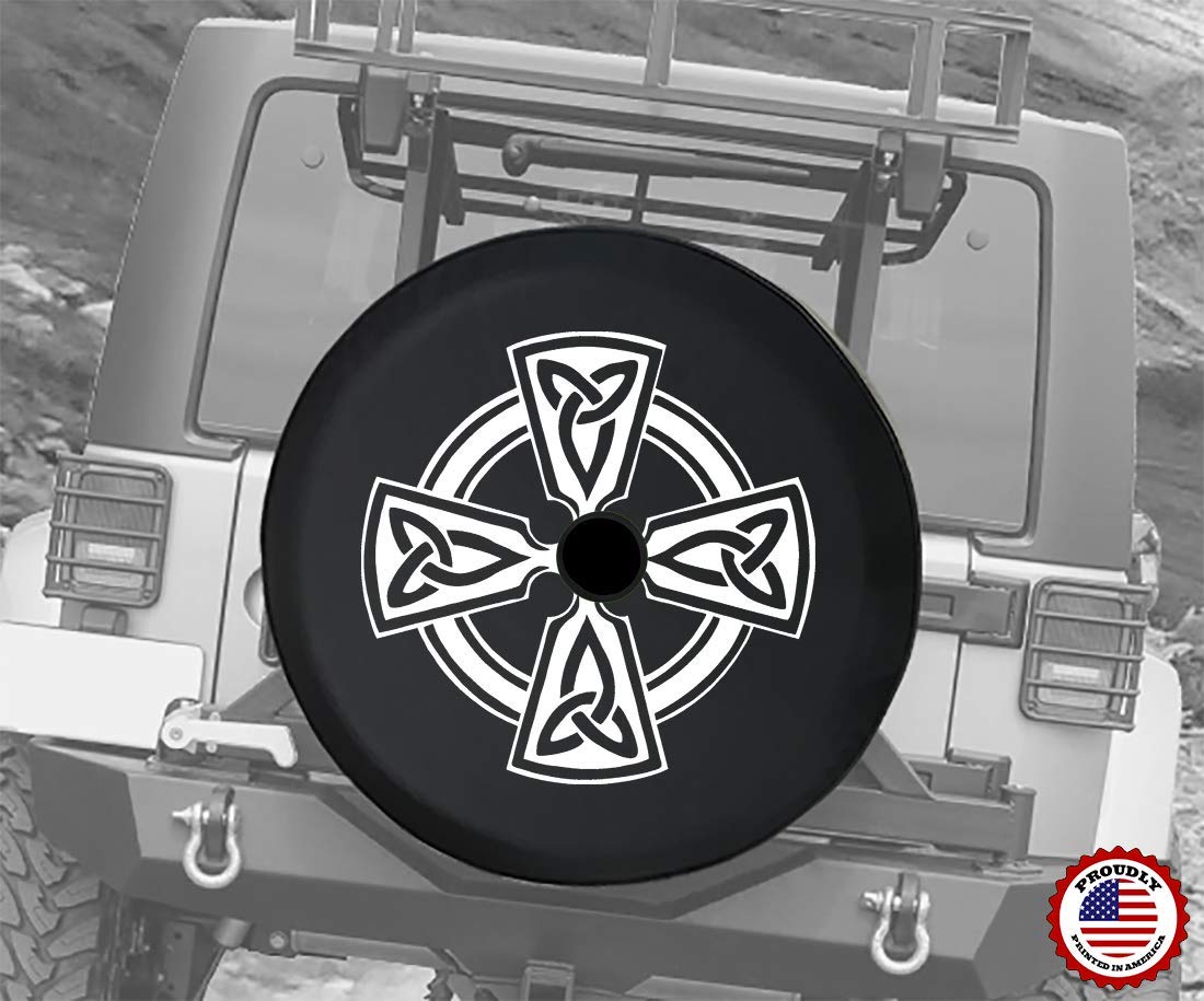 JL Spare Tire Cover 33 Inch - Celtic Cross Knot Irish Shield Warrior Design with Backup Camera Hole | Durable & Weatherproof for Jeep, SUV, Truck Off-Road Adventures