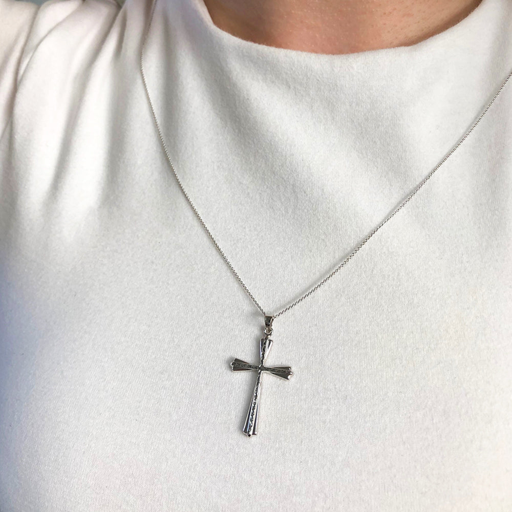 9ct White Gold Fancy Cross Pendant Necklace for Women - Elegant Religious Jewelry Gift for Baptism, Confirmation & Everyday Wear