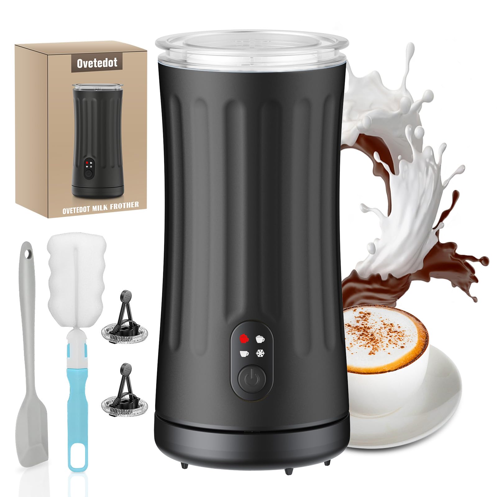 Electric Milk Frother and Steamer - Black - Perfect for Lattes, Cappuccinos, and Hot Chocolate at Home or Office