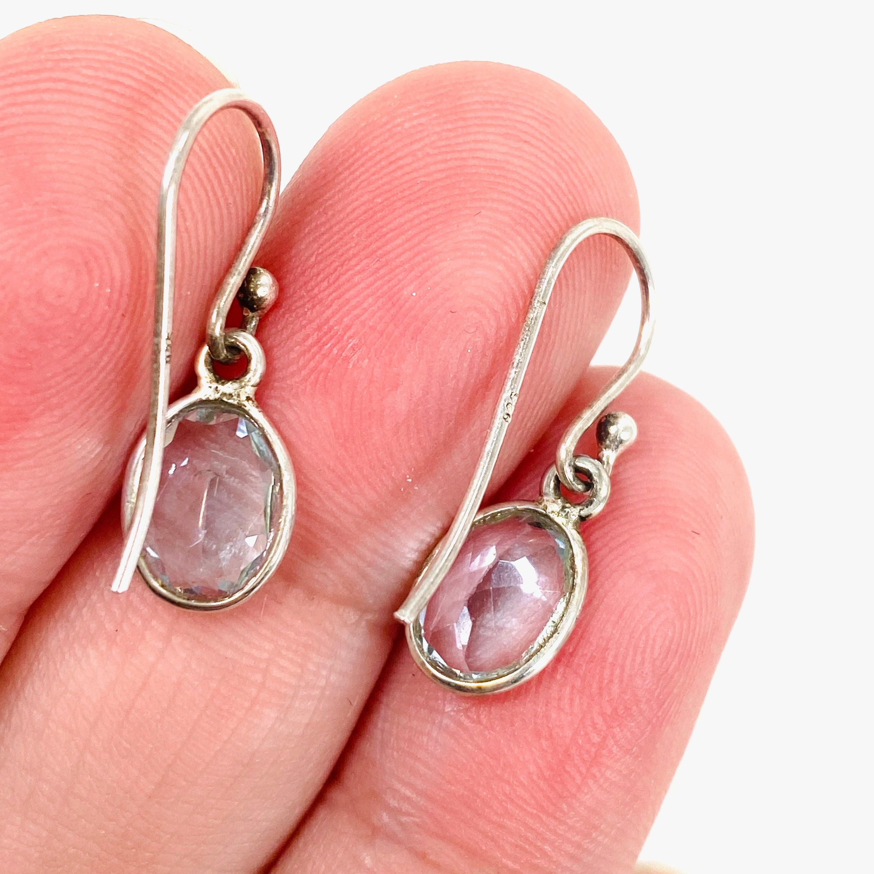 Blue Topaz Petite Oval Faceted Earrings KEGJ408 - Elegant Dainty Jewelry for Women, Perfect for Weddings, Parties & Everyday Wear