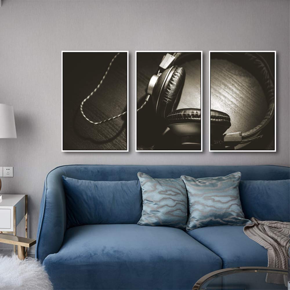 Idea4Wall Framed Canvas Wall Art - 3 Panel Microphone Print for Living Room & Bedroom Decor - Modern Ready to Hang 24