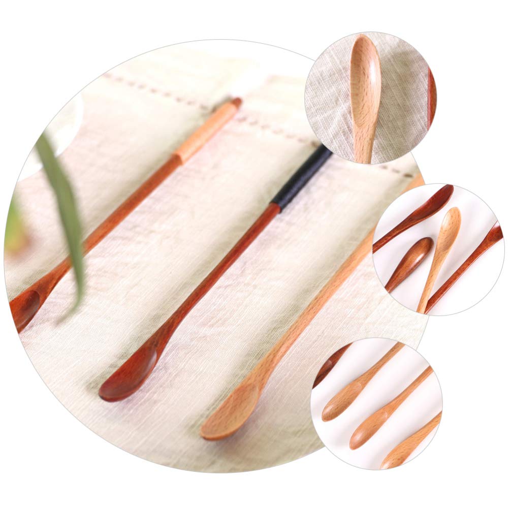 5-Pack Wooden Mixing Spoons for Honey, Coffee & Drinks - Long Thin Handle Stirring Spoons for Kitchen, Bar & Beverage Preparation