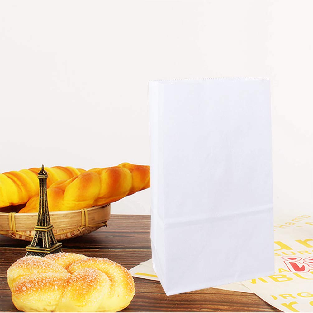 KEYYOOMY 50-Pack White Small Paper Bags - 4.7 x 2.4 x 8.7 Inch Bright Color Party Favor Bags, Lunch Bags & Goodie Bags for Birthday, Wedding, Baby Shower & Holiday Gift Wrapping