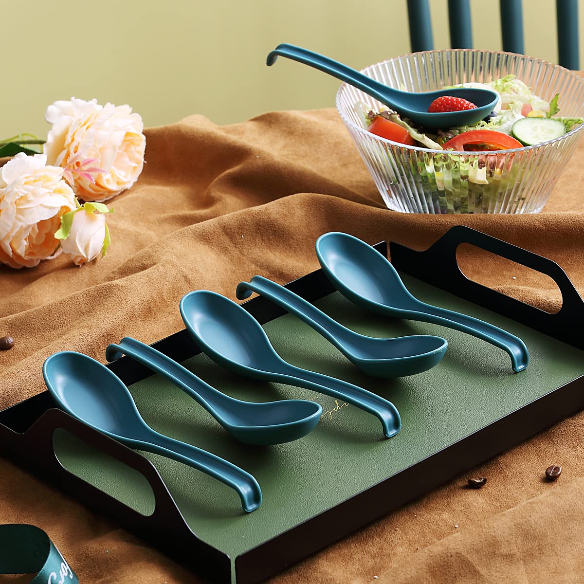 Eco-Friendly Evanda Soup Spoons Set of 12 - BPA Free, Food Grade PP, Dishwasher Safe & Easy Clean Navy Blue Dinnerware for Restaurant, Home & Party Use