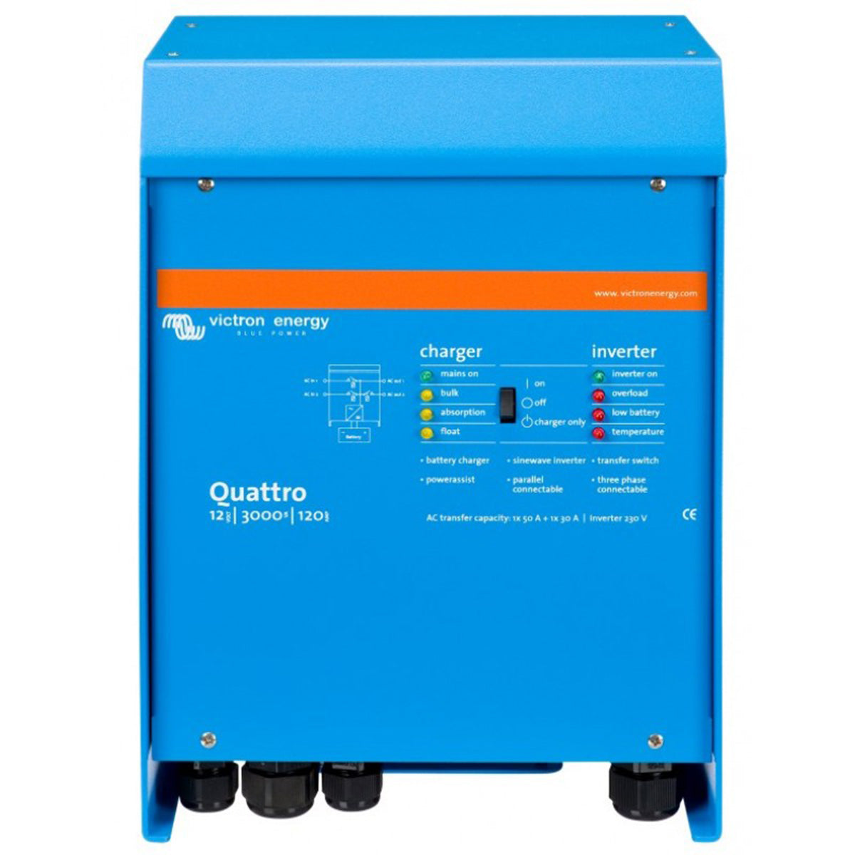 Victron Energy Quattro 12V 3000VA 120A 50/50Hz 230V VE.Bus Inverter Charger - Perfect for Solar Power Systems, RVs, Boats & Off-Grid Living